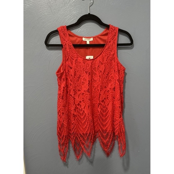 Women's Top Small Red Lace Fairy Indie Grunge Whimsigoth Vamp NWT Buckle - Picture 2 of 11